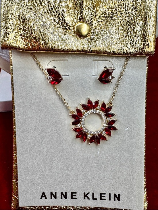 Anne Klein Jewelry - Anne Klein Gold-Tone Necklace & Earrings with Red Crystal Sunburst